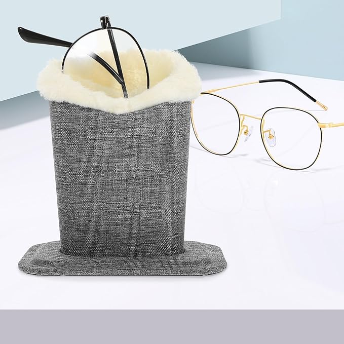 2pcs Linen Fabric Eyeglasses Holder Stand Plush Eyeglass Organizer Rack for Desktop Storage Eyewear Display in Linen Gray, Compact Set for Home and Office Use