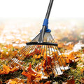 Adjustable Metal Leaf Rake Long Handle, 48 inch Garden Rakes for Lawns Heavy Duty Leaves with Expandable Head 8-17", Yard Women Kids Rake for Gardening RV Camping