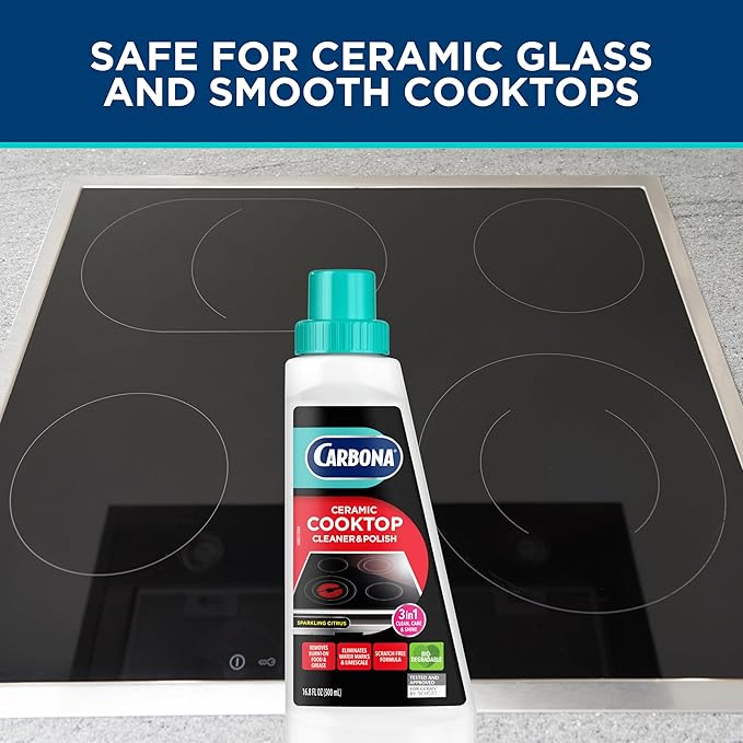 Carbona Ceramic Cooktop Cleaner | Grease & Burnt-On Food Remover | Non-Abrasive Formula | 16.8 Fl Oz, 3 Pack