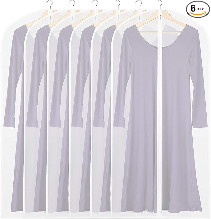 Simple Houseware 50-Inch Clear Garment Bags with Zipper for Suits, Dresses, Costumes, Uniforms - 6 Pack