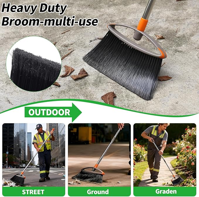 2 Pack Soft Bristle Broom, Heavy Duty Broom with Collapsible Handle, Ideal for Indoor Outdoor Hardwood Floors Kitchen Salon Camping Cat Pets Hair Home Room Office, Sturdy and Durable, Gray