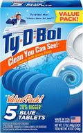 Ty-D-Bol Blue Tablets Value 5 Pack, Cleans and Deodorizer Toilets for a Fresh Smelling Bathroom