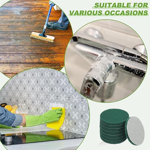 Power Scrub Pads, Scrubbing Pads 400 Grits Scouring Discs - Fitting for (Home Kitchen Cleaning - Drill Attachment - Scrubber Replacement) 8 Pcs & 4 Inch & Dark Green