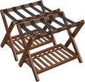 SONGMICS Solid Wood Luggage Racks, Set of 2, No Assembly Required, Foldable Suitcase Stand, Luggage Holder, with Storage Shelf, for Guest Room, Hotel, Bedroom, Coffee Brown URLR021K01