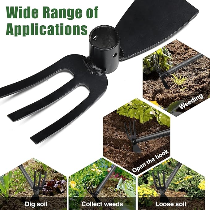 Hoe Garden Tool, 60 Inch Garden Hoe Adjustable Long Handle, 2 in 1 Garden Hoe for Weeding, Stainless Steel Weeder Tool for Yard Long Handle, Gardening Hoe for Planting, Lossening, Digging