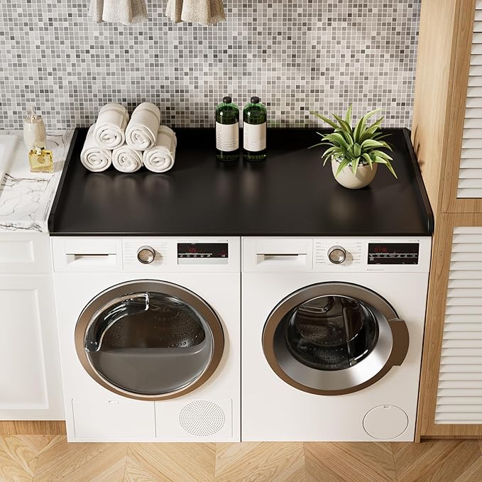 Washer Dryer Countertop, Laundry Room Organization and Storage, 27.6" x 54" Wood Laundry Countertop for Washer and Dryer, Black