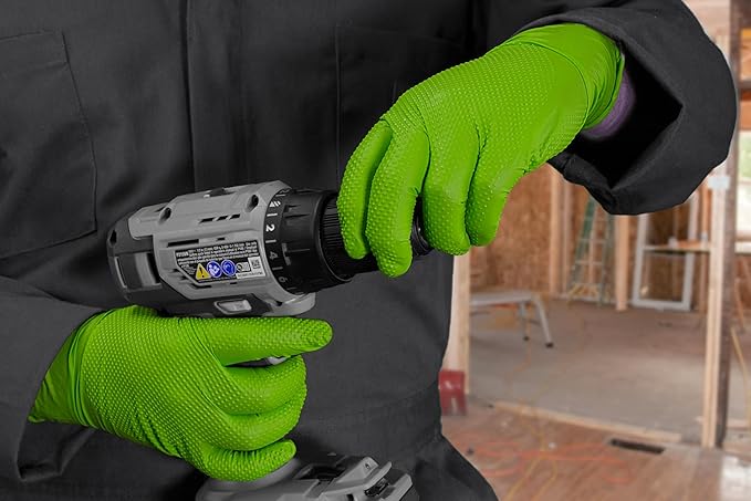 GLOVEWORKS HD Green Gloves, 8 Mil Nitrile Disposable Heavy Duty Raised Diamond Grip Mechanic Glove, Bulk Purchasing Options