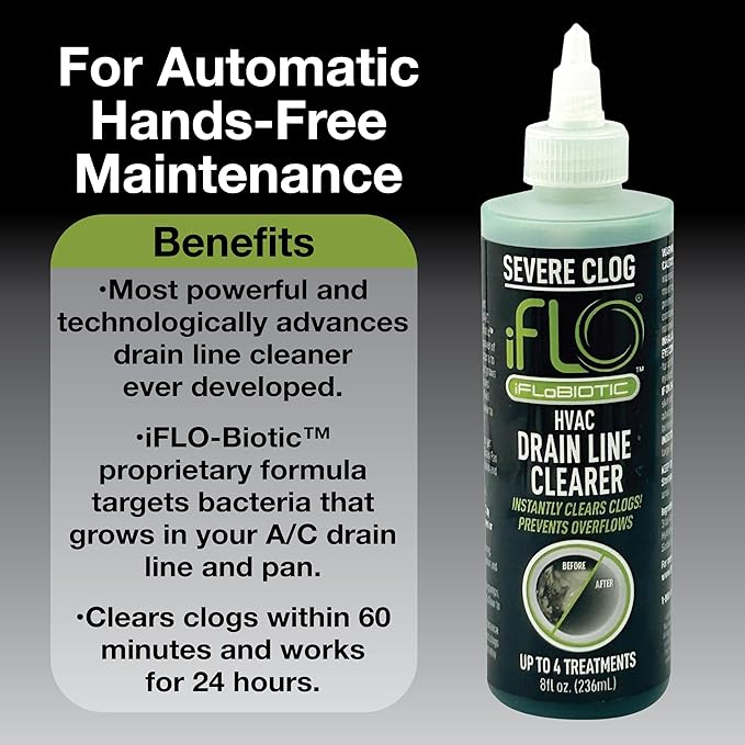 iFLO® Severe Clog Relief™ - 5X A/C Drain Line Cleaner Concentrate – Heavy-Duty HVAC System Solution for Tough Clogs & Buildup – Professional Liquid Drain Cleaner and Unclogger, 8oz Bottle, 1 Pack