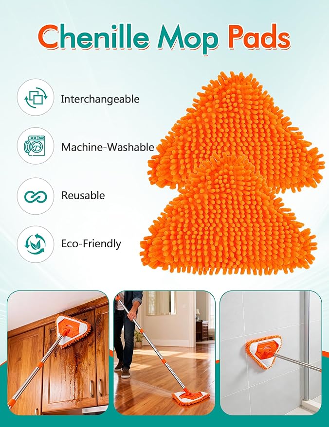 Ceiling Fan Cleaner Duster with 76" Extendable Long Handle,180° Wall Mop Cleaner for Walls/Ceiling Fans/Dust/Baseboards/Floors/Blade Blinds/dDoors Clean,Feather Duster Cleaning Kit