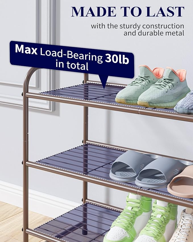 Kitsure Shoe Rack - Stainless Steel Shoe Organizer, Sturdy Shoe Rack for Closet and Front Door Entrance, Free Standing Shoe Shelf, Closet Organizers and Storage, 25.6" Wide - 3 Tier, Brown