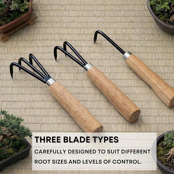 Garden Helper Single Claw Root Hook for Plants - Bonsai Repotting Tool - Heavy Duty Hardened Steel Blade with Ergonomic Wood Handle