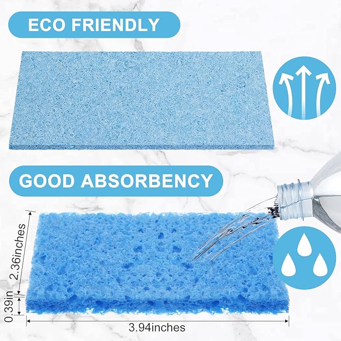 Zhengmy 100 Pieces Sponges Bulk Sponges Kitchen Compressed Sponge Natural Dish Sponge Compressed Wood Pulp Cleaning Without Scratching for Kitchen Bathroom, 3.9 x 2.4 x 0.12 Inch (Blue)