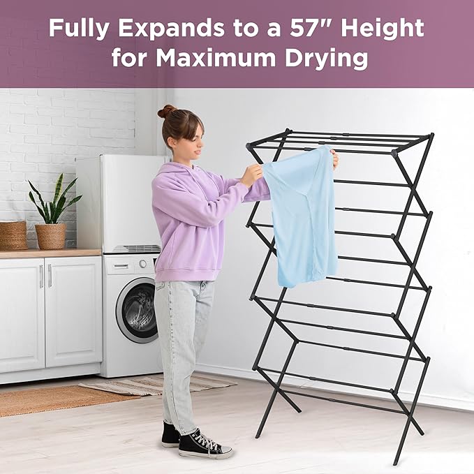 BLACK+DECKER 4-Tier Expandable Collapsible Clothes Drying Rack, Telescopic Height, Foldable Space-Saving Laundry Air Dryer for Towels, Shirts & Delicates – Durable Steel, No Tools Needed