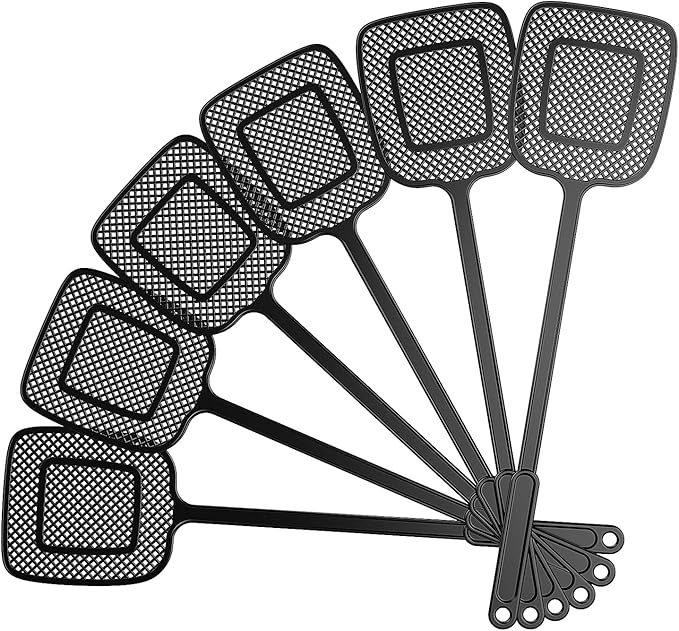 MR.SIGA Heavy Duty Long Handle Fly Swatter, Black, 6 Pack