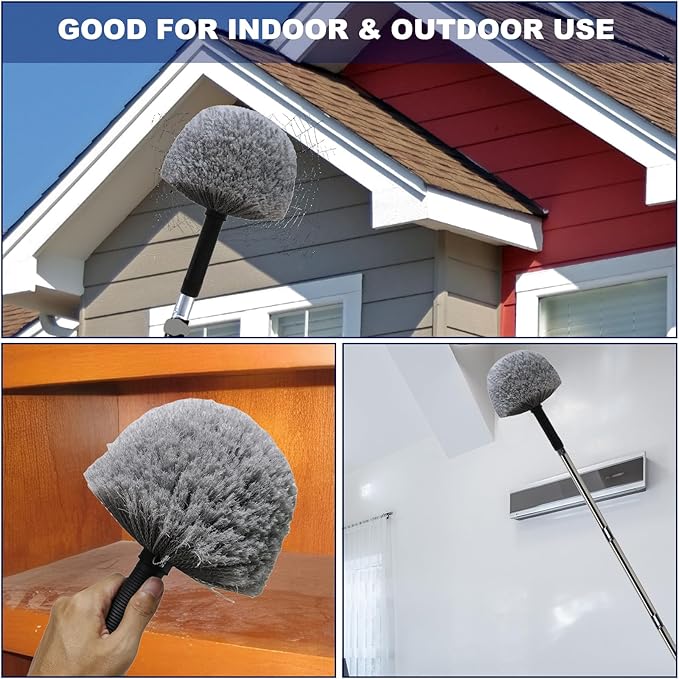 2 Pack Robust Cobweb Duster Head Brush – Superior Twist-On Web Cleaning Tool – Spider Web Remover Brush Compatible with Standard 3/4 Inch Threaded Poles for Outdoor & Indoor Use – Head Only (Grey)
