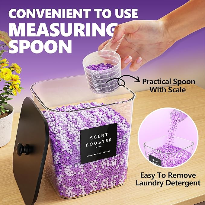 4 Pack Laundry Pods Container, Clear Laundry Room Organization Containers,Large Laundry Detergent Powder Storage Containers Black Wooden Lids & Labels, Acrylic Laundry Pods Holder for Scent Booster