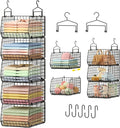 Capacity Upgrade Edition Deeper 4'' 5 Tier Foldable Hanging Closet Organizer and Storage，Wire Cabinet Shelves and Rack with 5 S Hooks,Stackable Metal Basket Bins for Clothes Shoe Purse,Black