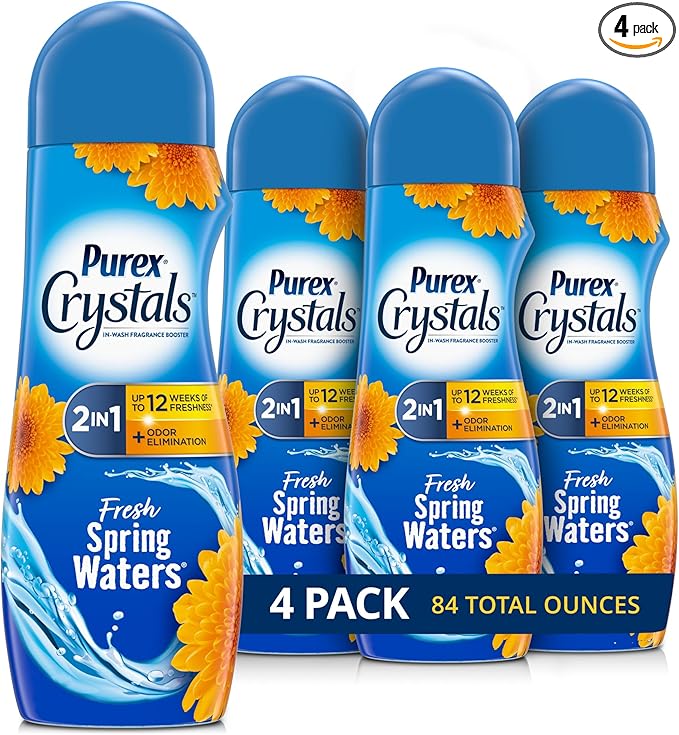 Purex Crystals In-Wash Fragrance and Scent Booster, Fresh Spring Waters, 21 Ounce (Pack of 4)