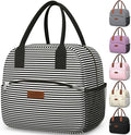 HOTOR Lunch Bag for Women & Men - Wear-Resistant Insulated Lunch Box with Large Capacity, Multi-Functional Cooler Bag for Office, Picnic, Black and White Stripes, 10L,10.60" x 5.90" x 9.50"