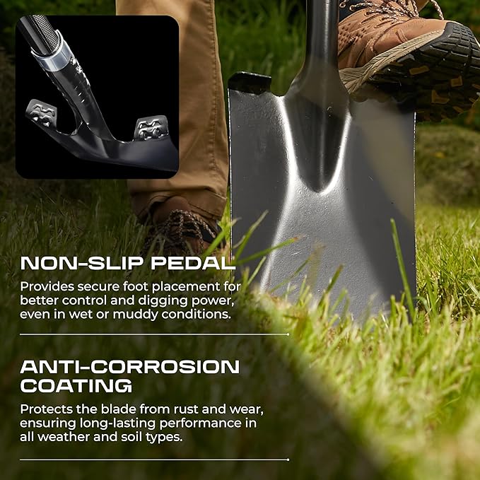CKG Spade Shovel for Gardening with Carbon Fiber Handle, Heavy Duty Flat Shovel for Digging 43 Inch, Edging Tool for Landscaping and Trenching, Flat