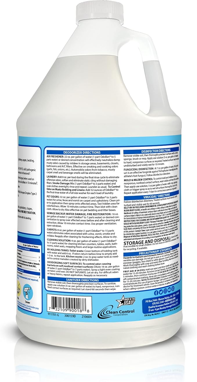 OdoBan Ready-to-Use Disinfectant and Odor Eliminator, Made in the USA, Fresh Linen Scent, Set of 2, 32 oz Spray and 1 Gallon Concentrate