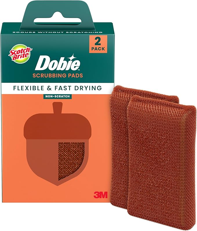 Scotch-Brite Harvest Dobie Scrubbing Pads, Non-Scratch Kitchen Sponge for Cleaning Dishes, Appliances, and Bathrooms, Copper Acorn Dish Sponge That Dries Fast, 2-Pack