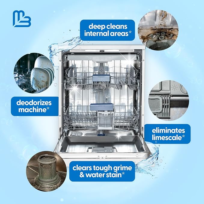 Dishwasher Cleaner & Deodorizer Tablets, Fights Grime, Grease, Limescale, Residue & Odor, Heavy Duty Cleaning Descaler Pods, Septic Safe, 24 Fresh Apple Scented Tablets, 1-Year Supply, by M3