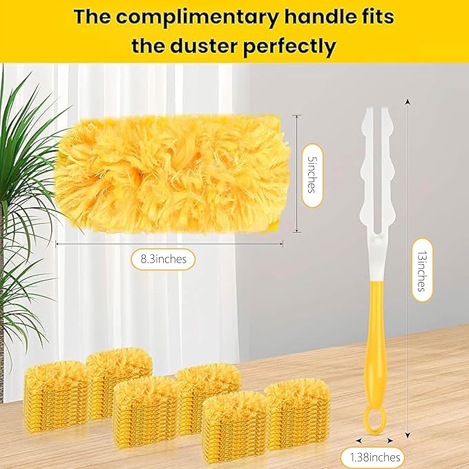 Heavy Duty Duster Refills for swiffer Duster, Disposable Dusters Kit for Cleaning Dusting Furniture Blind Ceiling Fan, Electrostatic Lock-Dust Technology 360 Feather Duster，60 Duster and 1 Handle