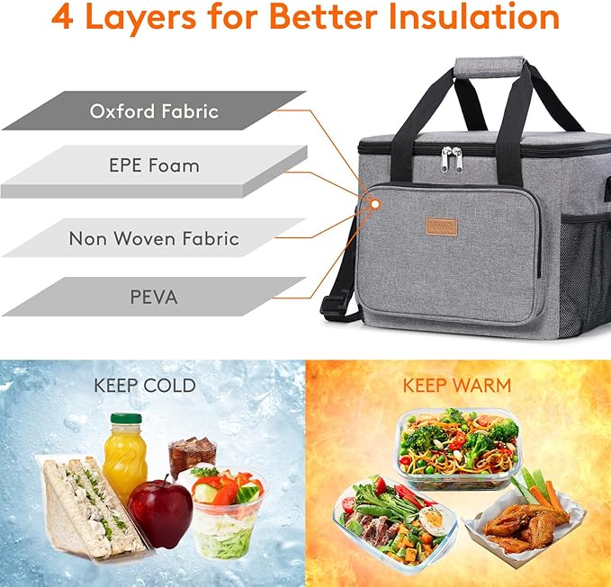 Lifewit Large Lunch Bag, Insulated Lunch Box, Soft Cooler Cooling Tote for Adult Men Women, Gray 40-Can (24L)