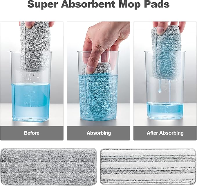 JOYMOOP Mop Replacement Pads, 4-Pack 13" × 4.9" Microfiber Flat Mop Refills, Dual Grey & Stripe Pads for Wet & Dry Cleaning, Fits JOYMOOP Mop Head Refills, Machine Washable, Durable, Scratch-Free