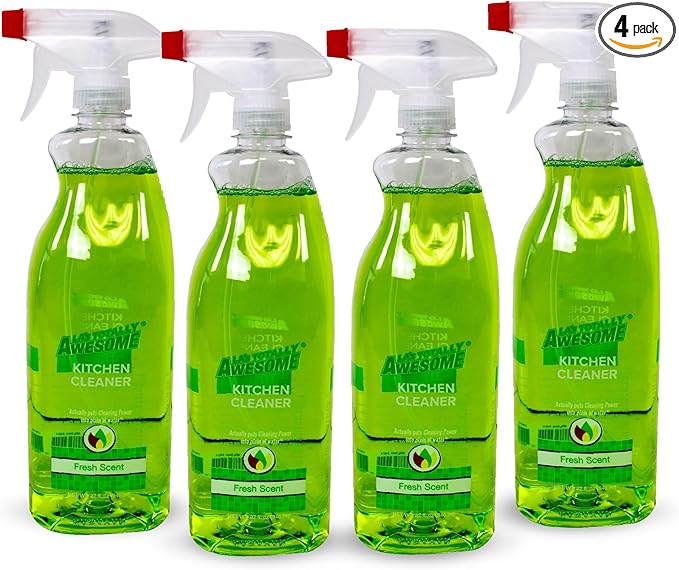 La's Totally Awesome Daily Kitchen Cleaner Spray, For Sink, Cooktop, Oven and more, Plant-Derived Formula, 32 Fl Oz (Pack of 4)