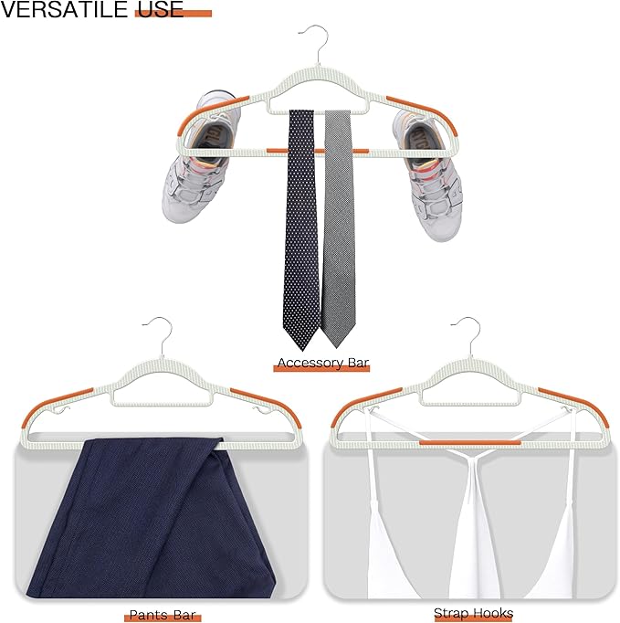 20 Pack Heavy Duty Plastic Hangers, Non Slip Clothes Hangers with Rubber Pads and 360° Hook - Thin Space Saving Hanger, Closet Organizer for Shirt, Pants, Suit, Skirt, Coat - Orange