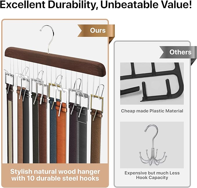 Umo Lorenzo Belt Hanger for Closet - Accessories Organizer Rack for Belts, Ties, and Scarves