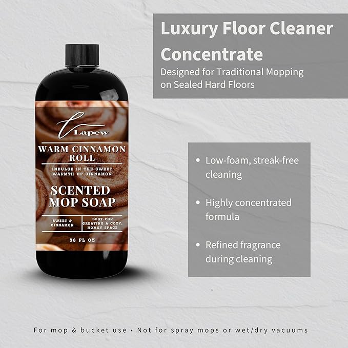 Lapew Warm Cinnamon Roll Scented Mop Soap - Luxury Floor Cleaner Concentrate for Mopping Tile, Laminate, Vinyl & Hardwood | Streak-Free, Low-Foam | 36 oz