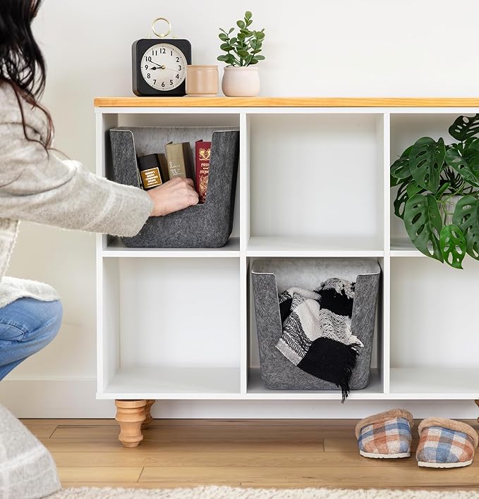 Three by Three Seattle felt·like·it!™ Large Cubby Storage Bin Set of 2 – Eco-Friendly Recycled Felt Bins for Home & Office Organization, Charcoal