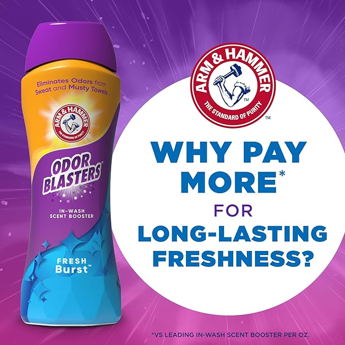 ARM & HAMMER Odor Blasters In-Wash Laundry Scent Booster, Eliminates Tough Odors, Fresh Burst Scent, 24 oz Bottle