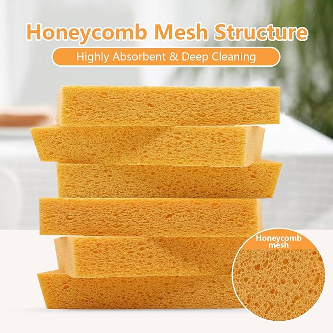 Cellulose Sponges, Large Size 4" x 6" x 1" - Heavy Duty Scrub Kitchen Sponge, Clean Tough Messes Without Scratching Kitchen Cleaning Pads, Pop Up Eco DIY (6 Pack), Yellow