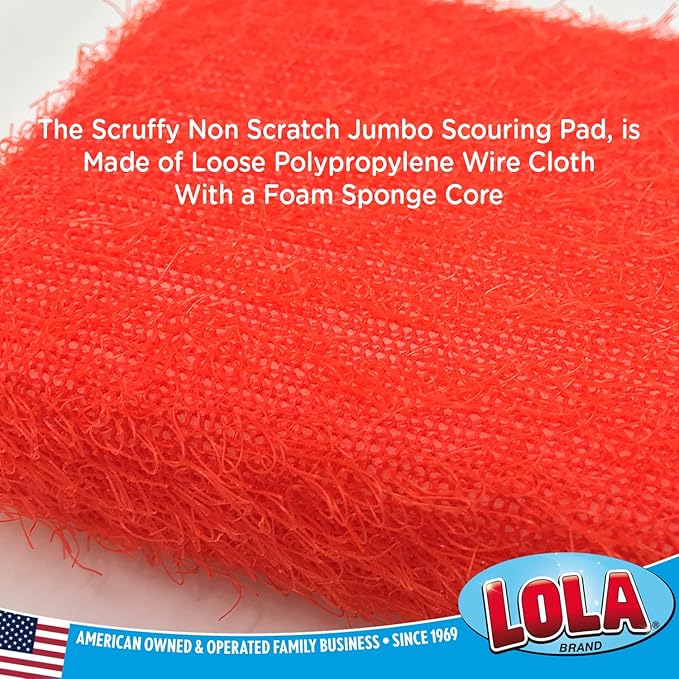 LOLA Scruffy Jumbo Scouring Pad, 6 Pack, eusable Cleaning Pads, Wire Cloth w/Foam Sponge Core, Won't Scratch Most Surfaces, Assorted Colors