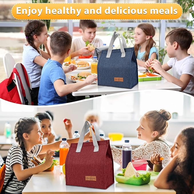 VZZNN 12 Pack Lunch Bags Bulk,Insulated Reusable Lunch Bags with Aluminum for Women Men,Leakproof Tote Large Lunch Box for Office,Work,Beach or Travel(Red)