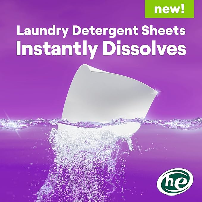 Seventh Generation Laundry Detergent Sheets, Up to 64 Loads, Fresh Lavender Scent, Removes Tough Stains, 0% Dyes and Artificial Fragrances, Safer for your family, (Pack of 2)