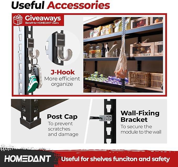 HOMEDANT 47.7" W 5 Tier Heavy Duty Garage Shelving Adjustable Metal Rack Storage Shelves Standing Shelf Unit Organizers Industrial Warehouse Basement Black 2Pack