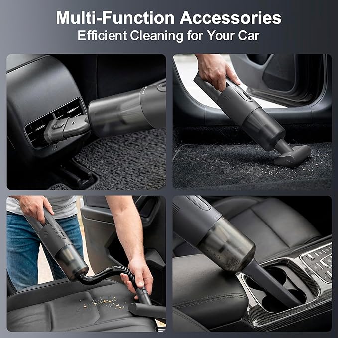 Handheld Vacuum Cordless, 5-in-1 Car Vacuum Portable Cordless 30 Mins Rapid Rechargeable Hand Vacuum Brushless Motor 19000Pa Strong Suction, Dust Busters for Car Home with 4 Nozzles, Gray
