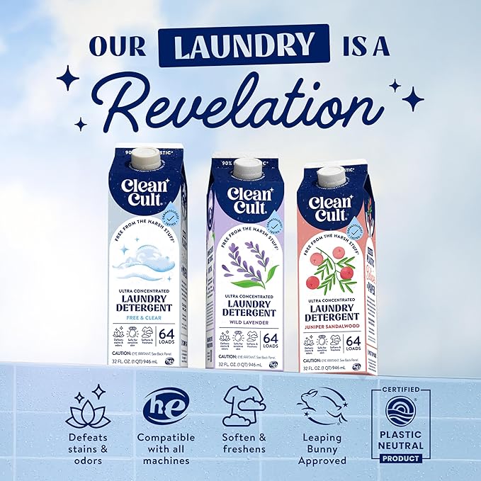 Ultra Concentrated Liquid Laundry Detergent Soap, 192 loads (96 oz), 90% Less Plastic, No Harsh Chemicals, Free & Clear, Defeats Stains & Odors, Eco-friendly, HE/Standard Compatible