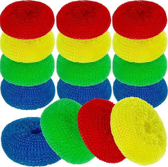 DecorRack 12 Mesh Scourers, Premium Non-Scratch Plastic Scourers, Stain Removing Cleaning Scrubber, for Kitchen Garage Bathroom (Pack of 12)