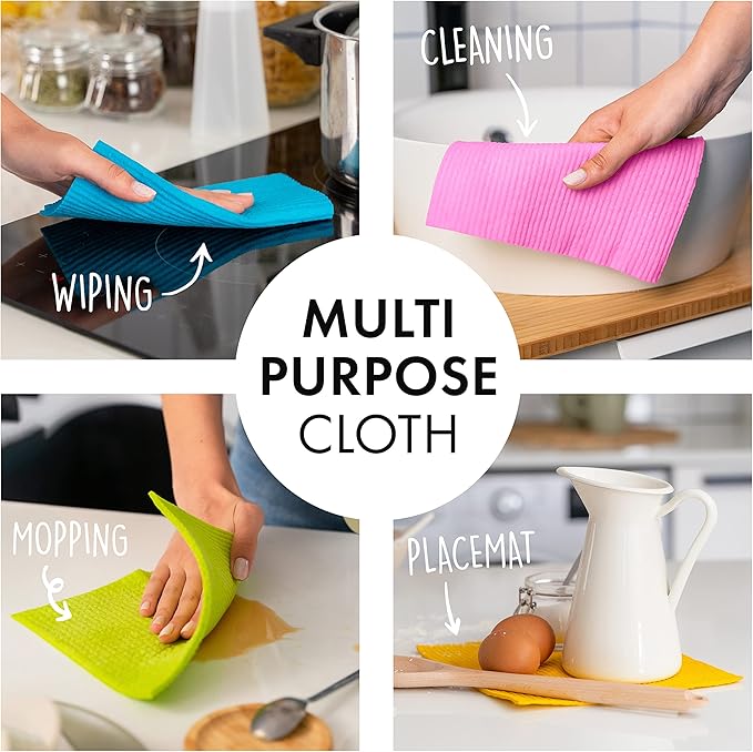 SUPERSCANDI 10 Pack Swedish Dishcloths for Kitchen - 100% Biodegradable & Compostable Reusable Paper Towels Washable, Food-Safe & Without Plastic - Dish Rags Suitable for Any Surface, Pink