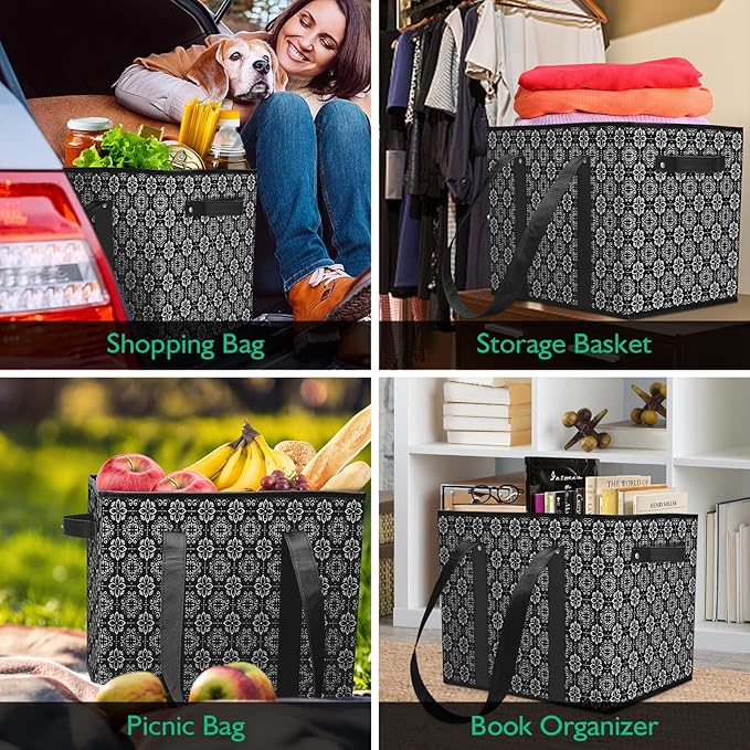 WISELIFE Reusable Grocery Bags [6 Pack],Large Grocery Tote Bag Water Resistant Shopping Bags Foldable Grocery Bag for Clothes,Shoes and Picnic,Black