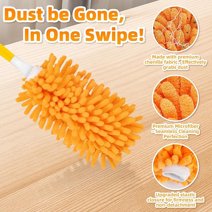 4 Pack Reusable Duster Refills Compatible with Swiffer Hand Duster, Washable Microfiber 360 Heavy Duty Dusters Refills for Dusting Cleaning(Include 1 Handle & Laundry Bag)