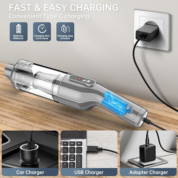 dormzie Handheld Vacuum Cordless, 16000Pa Powerful Suction, Lightweight at 1.3 lbs, Rechargeable Car Vacuum Cleaners for Home Office Car Pets with Brushless Motor, Multiple Accessories