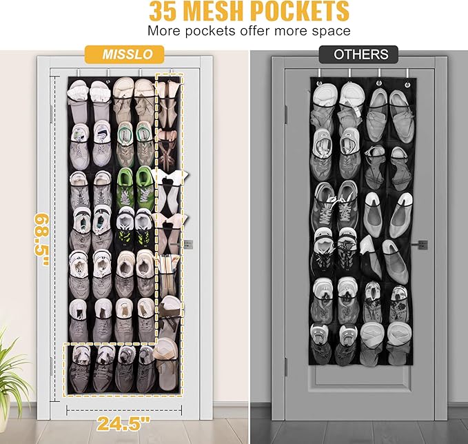 MISSLO 35 Large Pockets Over the Door Shoe Rack for Door Sturdy Oxford Over the Door Shoe Organizer Closet Hanging Shoe Holder Hanger