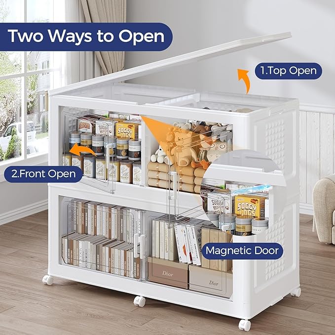 200GAL Extra Large Storage Bins with Lid, 800Qt Stackable Closet Organizers and Drawers, Collapsible Storage Bins with Wheels, Folding Containers for Home, Kitchen Office, 4Pack White